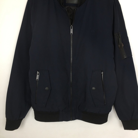 Calvin Klein Men’s Bomber Jacket Navy Blue Size Small Quilted Lining Full Zip - Picture 3 of 15